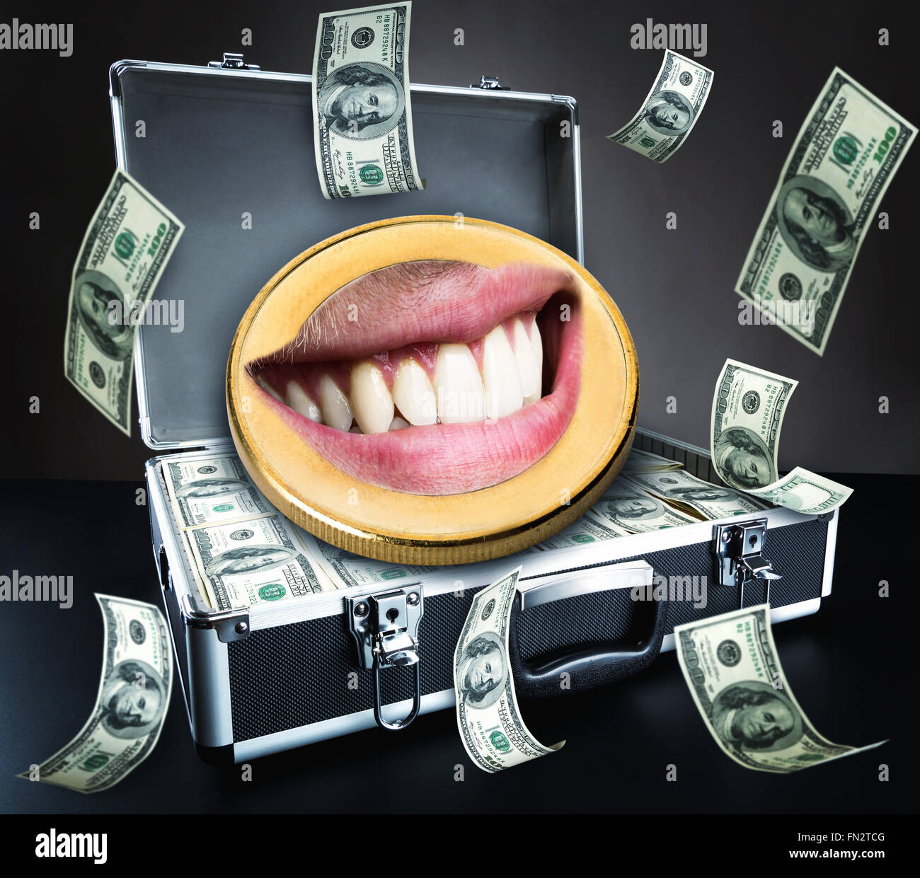 Humam mouth in the coin Stock Photo