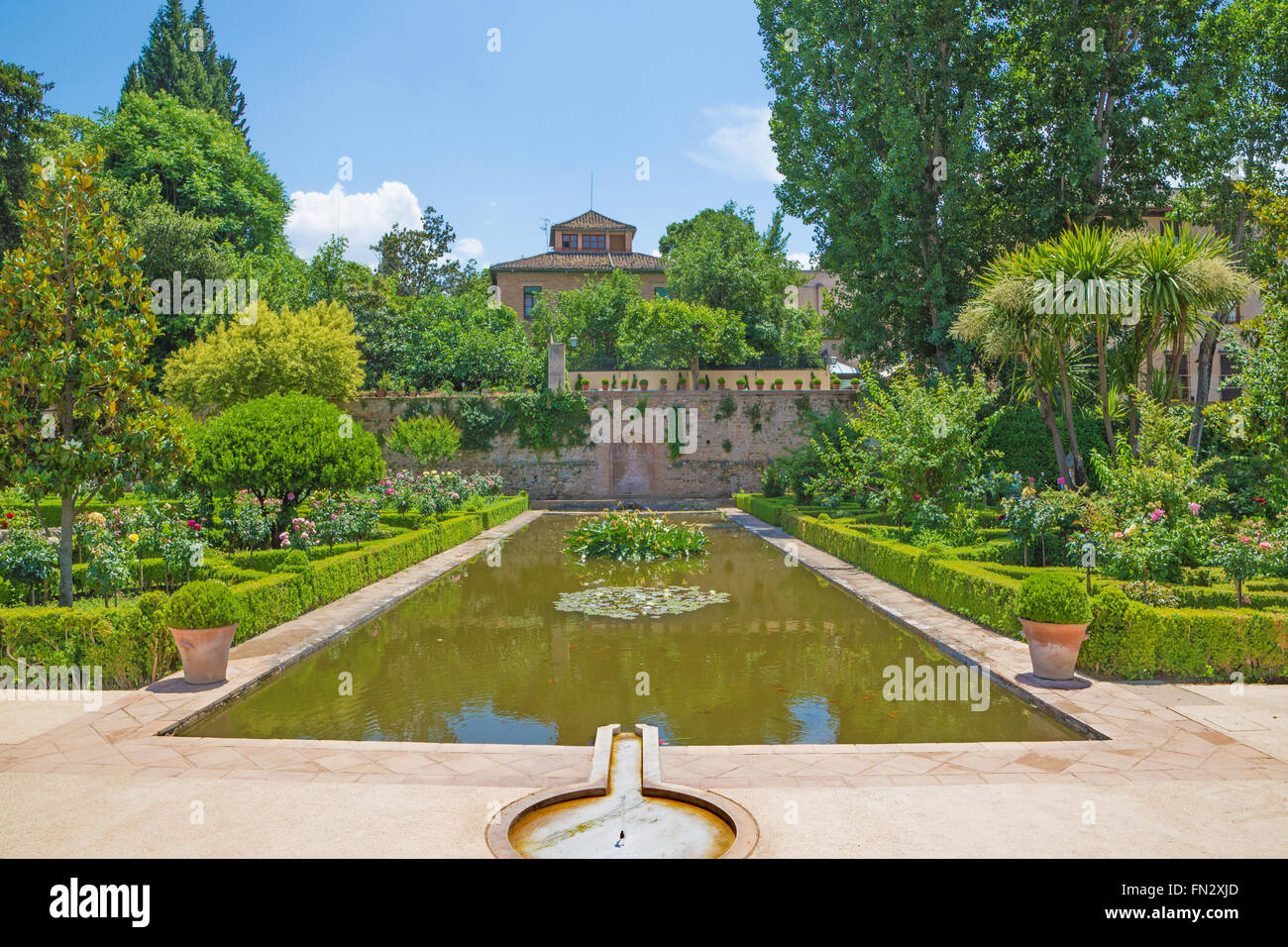 Granada - The Gardens of Alhambra palace Stock Photo