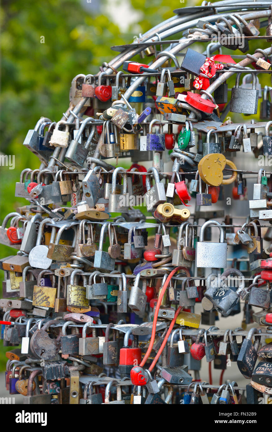 Love Locks, symbol of eternal love in Odessa, Ukraine. Stock Photo
