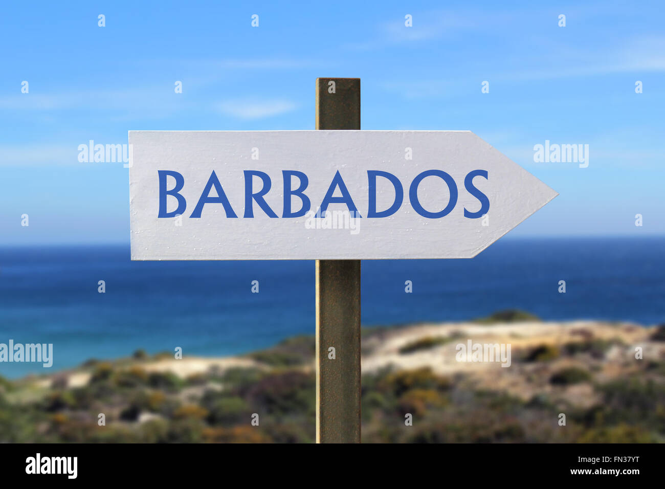 Barbados road sign with seashore in the background Stock Photo Alamy