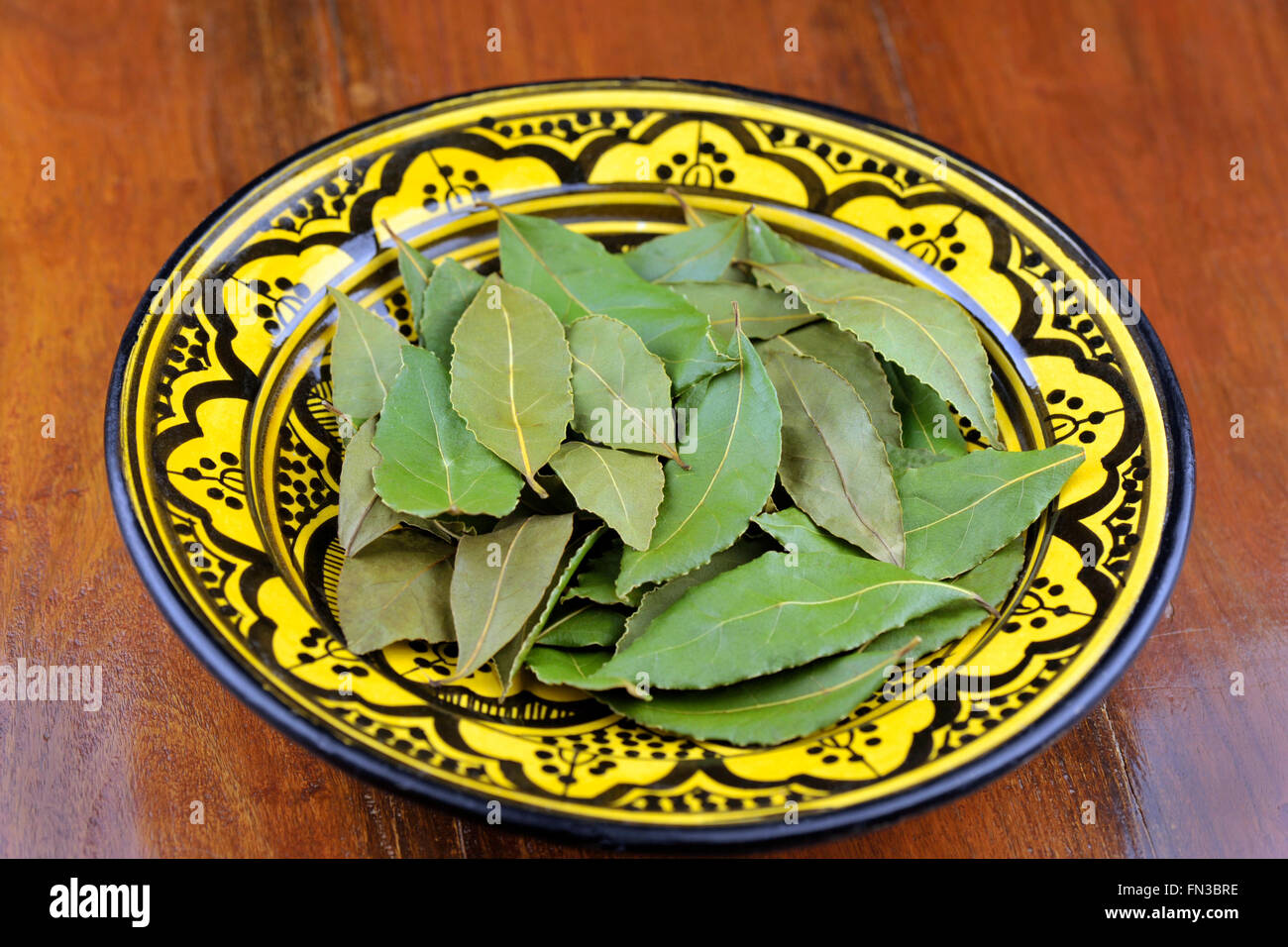 Whole dried Bay or Bay Laurel leaves used in cooking to flavor dishes