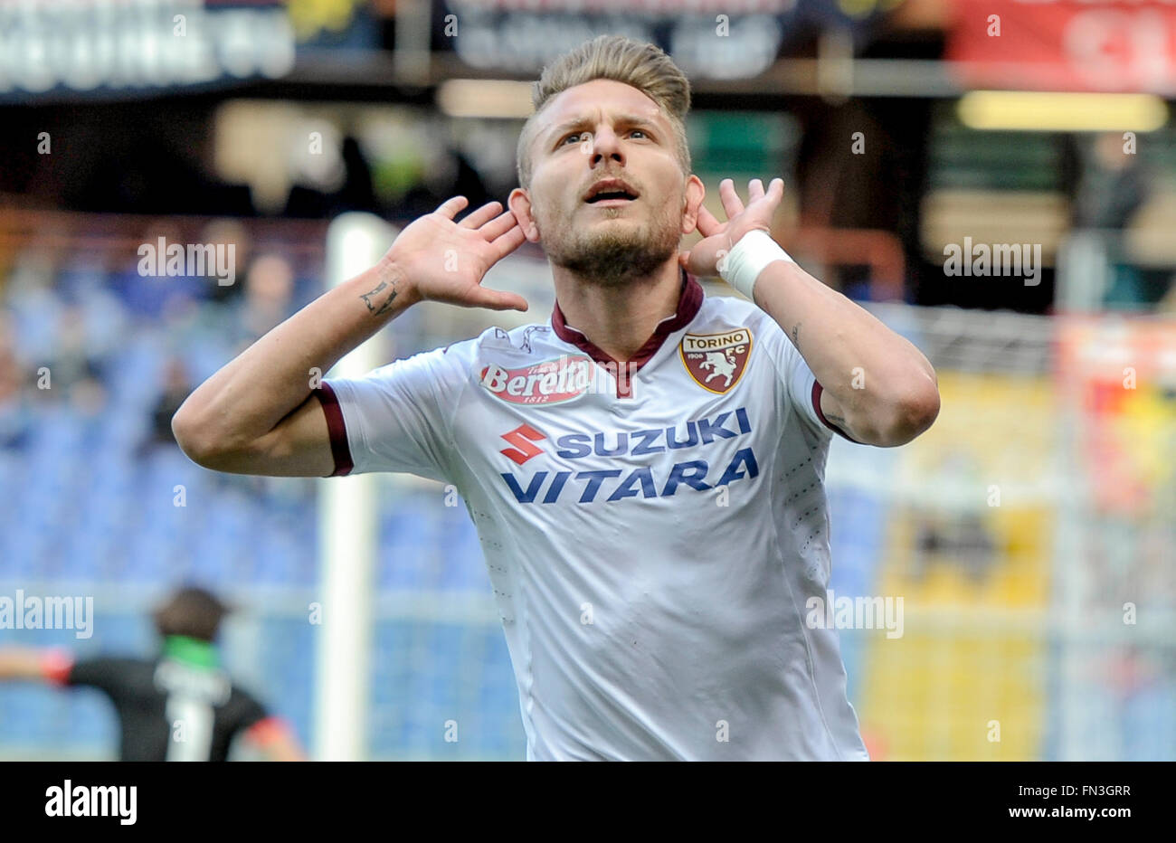 Genoa, Italy. 13th March, 2016: Ciro Immobile celebrates after scoring during the Serie A football match between Genoa CFC and Torino FC at Luigi Ferraris stadium in Genoa, Italy. Credit:  Nicolò Campo/Alamy Live News Stock Photo