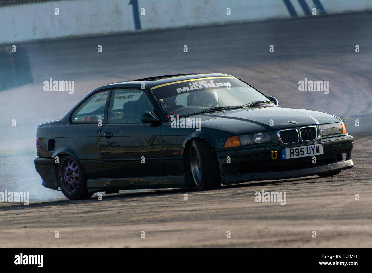 Corby, Northamptonshire, UK. 13th March, 2016. BMW drift car during Drift Matsuri at Rockingham Motor Speedway on March 13, 2016 in Corby, Northamptonshire, United Kingdom. Credit:  Gergo Toth/Alamy Live News Stock Photo