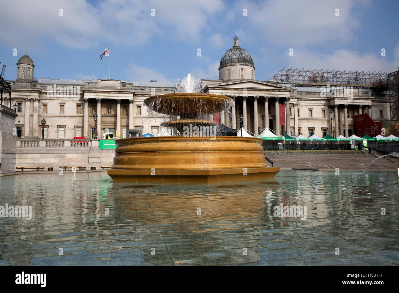 Water fountain in Trafalgar square London Stock Photo
