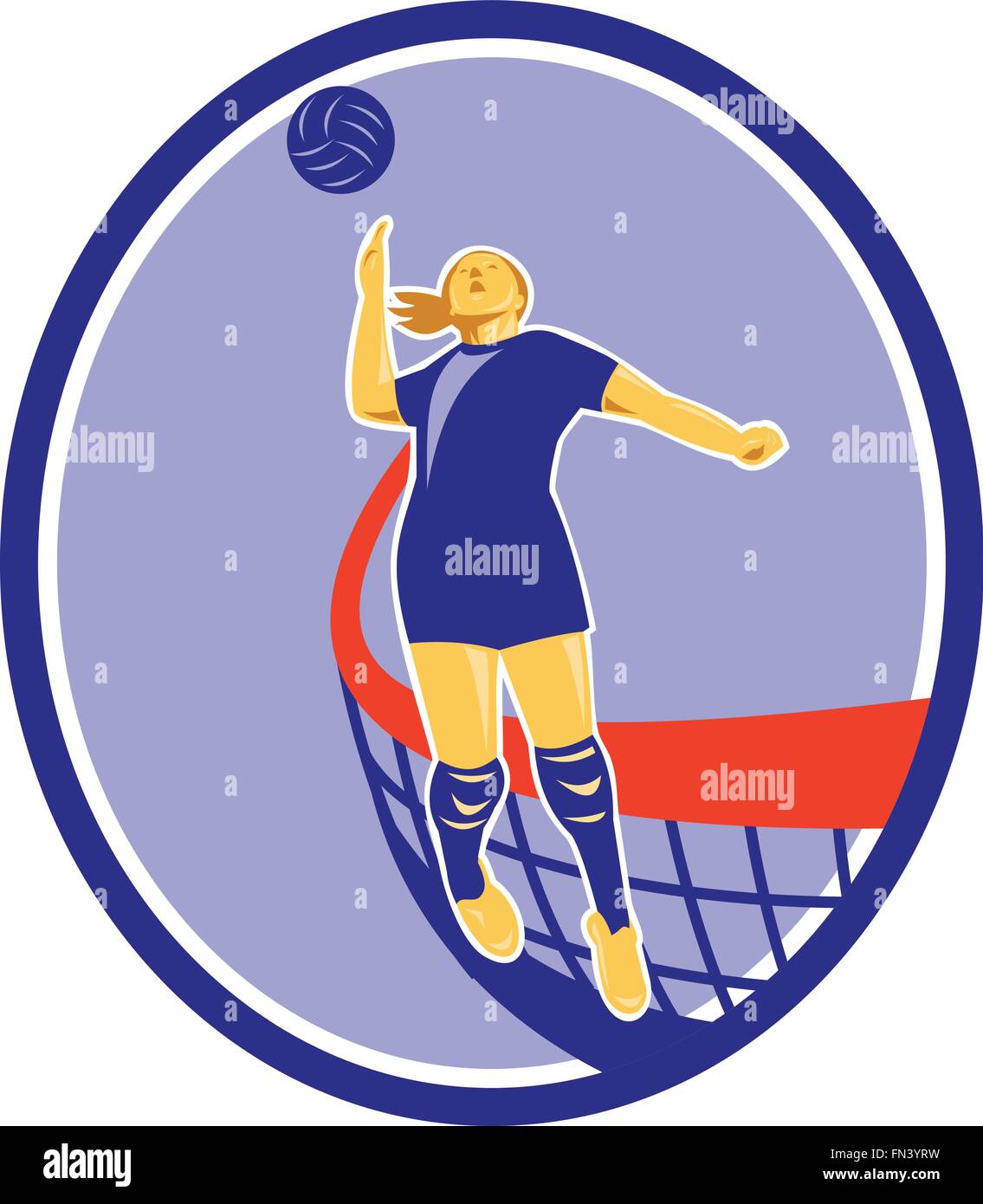 Illustration of a volleyball player spiker jumping spiking hitting ball