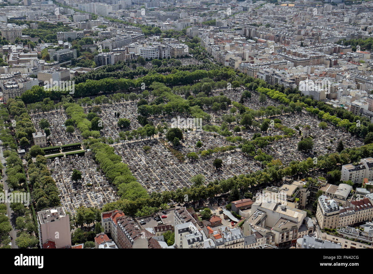 Looking down on the Cimetière du Montparnasse Paris, France from the Tour Montparnasse. Stock Photo