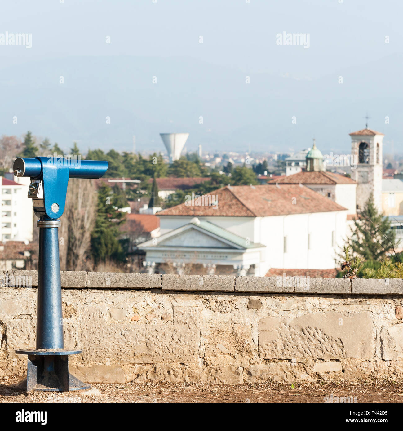 Coin Operated Telescope for sightseeing Italian city of Udine Stock Photo