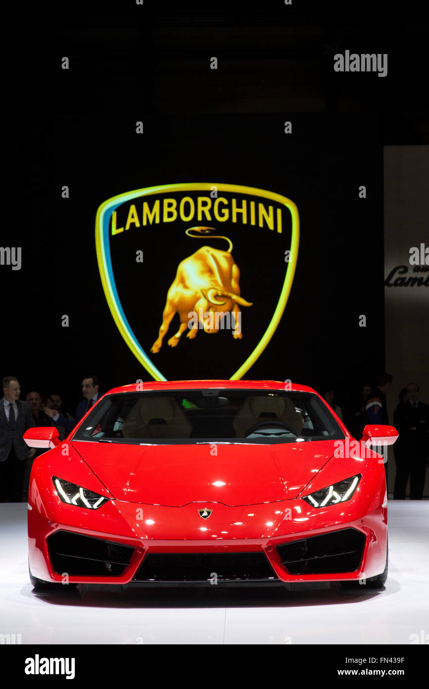 Lamborghini Huracan Spyder supercar luxury sports car at the Geneva Motor Show 2016 Stock Photo