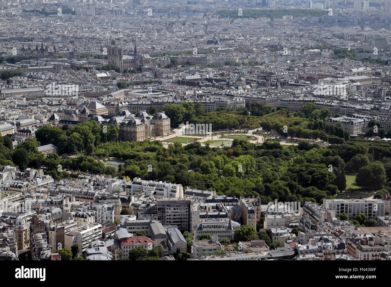 View towards Le Jardin du Luxembourg Paris, France viewed from the Tour Montparnasse. Stock Photo