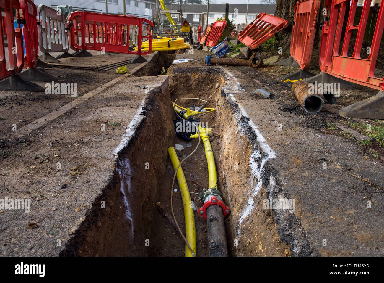 Old metal gas mains pipes being replaced with plastic pipes to prevent