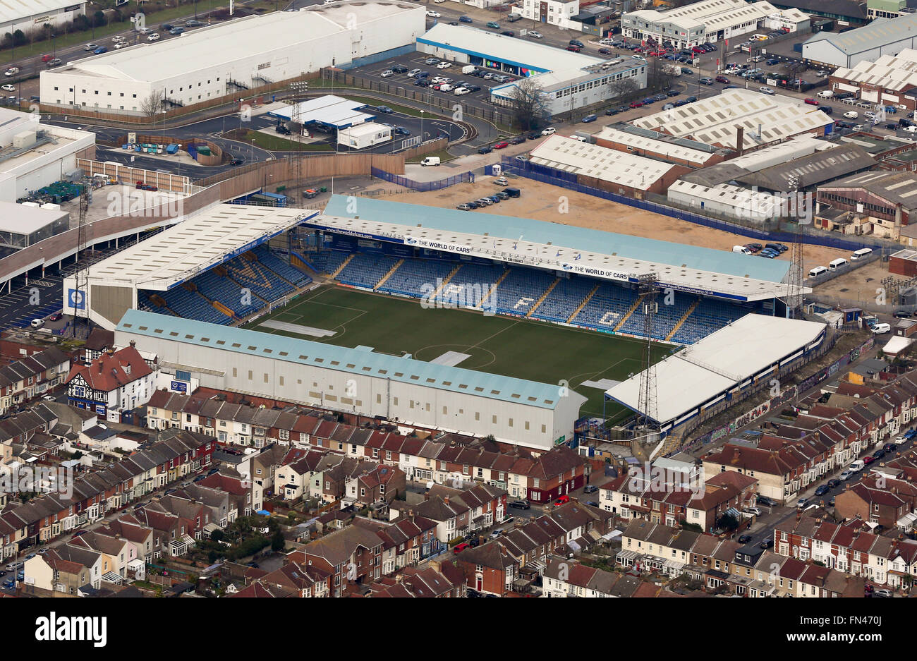 Aerial photo of Portsmouth Football Club stadium Fratton Park Stock Photo