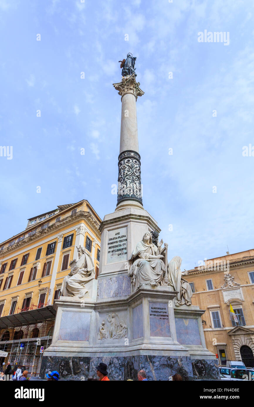 Column of the Immaculate Conception, Piazza Mignanelli and Piazza di Spagna, by the Spanish Steps, Rome Italy Stock Photo