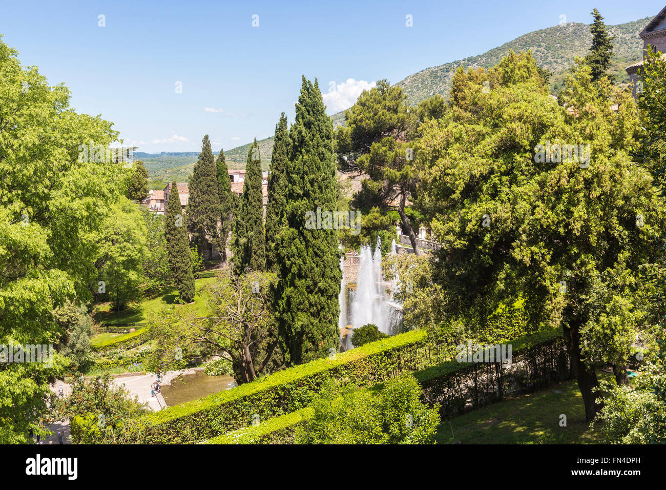Gardens and fountains at Villa d'Este, a villa in Tivoli, near Rome ...