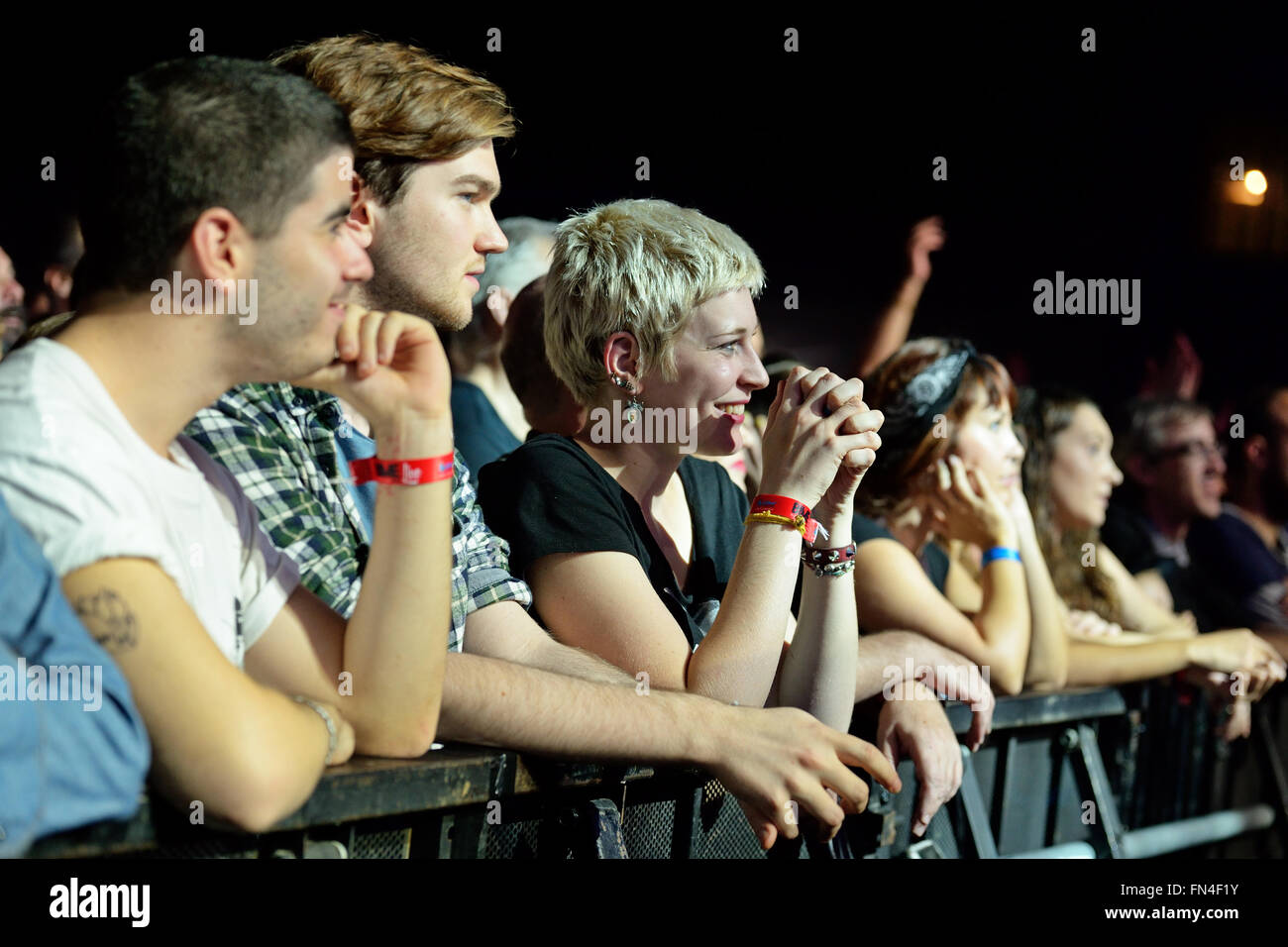 BILBAO, SPAIN - OCT 31: Audience in a concert at Bime Festival on October 31, 2014 in Bilbao, Spain. Stock Photo