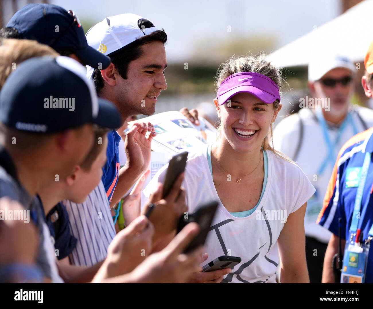 Indian Wells, California, USA. 13 March, 2016: Eugenie Bouchard of Canada signs autographs for fans during the BNP Paribas Open at Indian Wells Tennis Garden in Indian Wells, California Credit:  Cal Sport Media/Alamy Live News Stock Photo