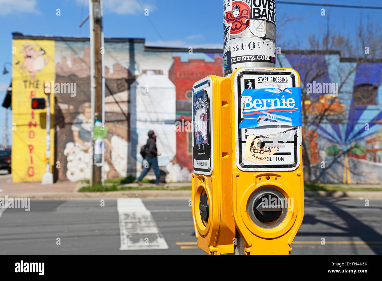 Bernie sticker above Street Crossing button, in the artsy neighborhood ...