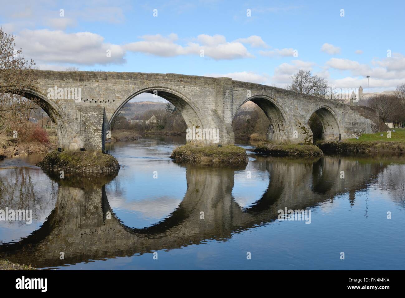 Stirling 'Old' Bridge crossing the river Forth in Scotland, UK, where the Battle of Stirling bridge took place. Stock Photo