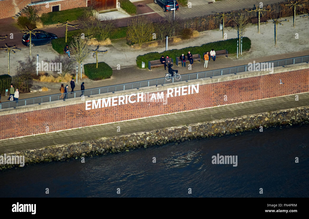 Aerial view, Rhine promenade, Emmerich, Rhine, Emmerich, Lower Rhine region, North Rhine-Westphalia, Germany, Europe, Aerial Stock Photo