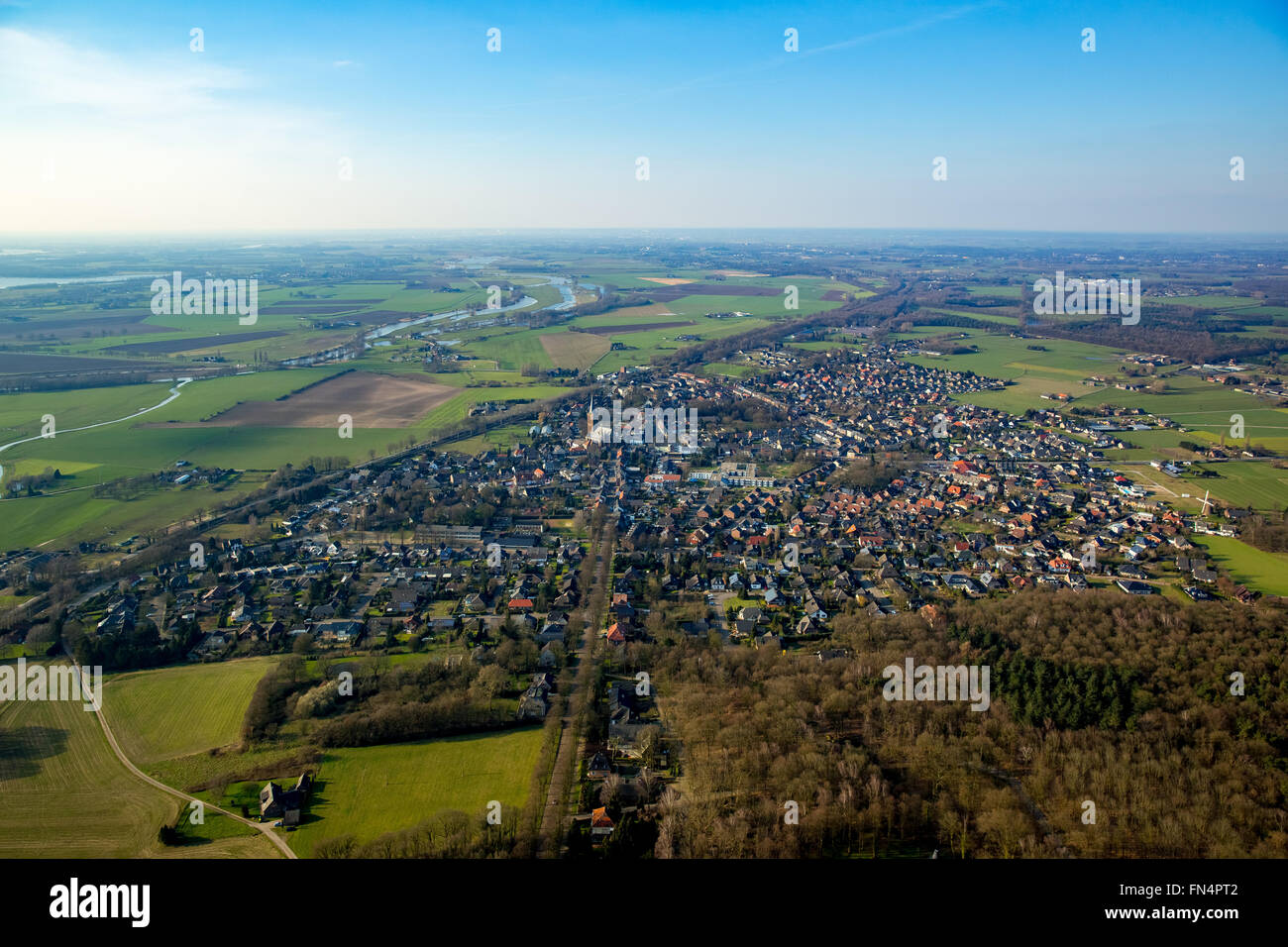 Aerial view, Elten and Hoch-Elten, Emmerich, Lower Rhine region, North Rhine-Westphalia, Germany, Europe, Aerial view, Stock Photo