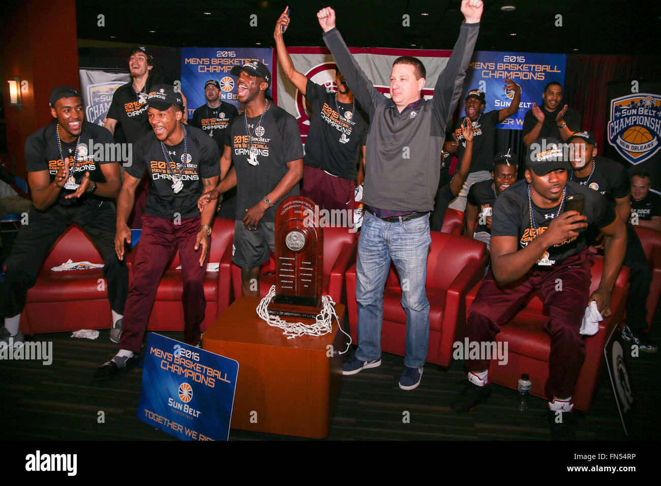 New Orleans, LA, USA. 13th Mar, 2016. Arkansas Little Rock Trojans head