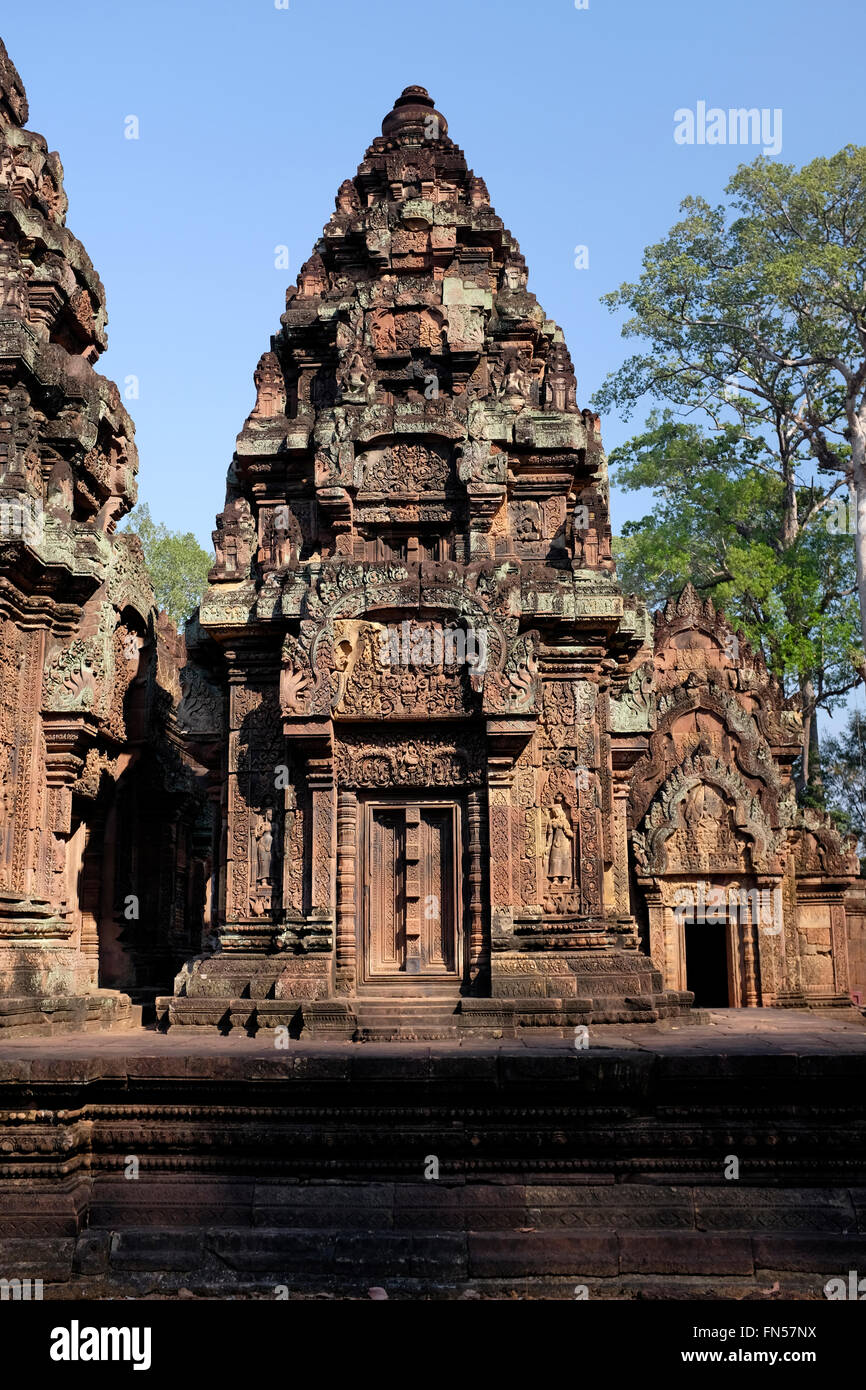 Banteay Srei or Banteay Srey is a 10th-century Cambodian temple dedicated to the Hindu god Shiva. Stock Photo