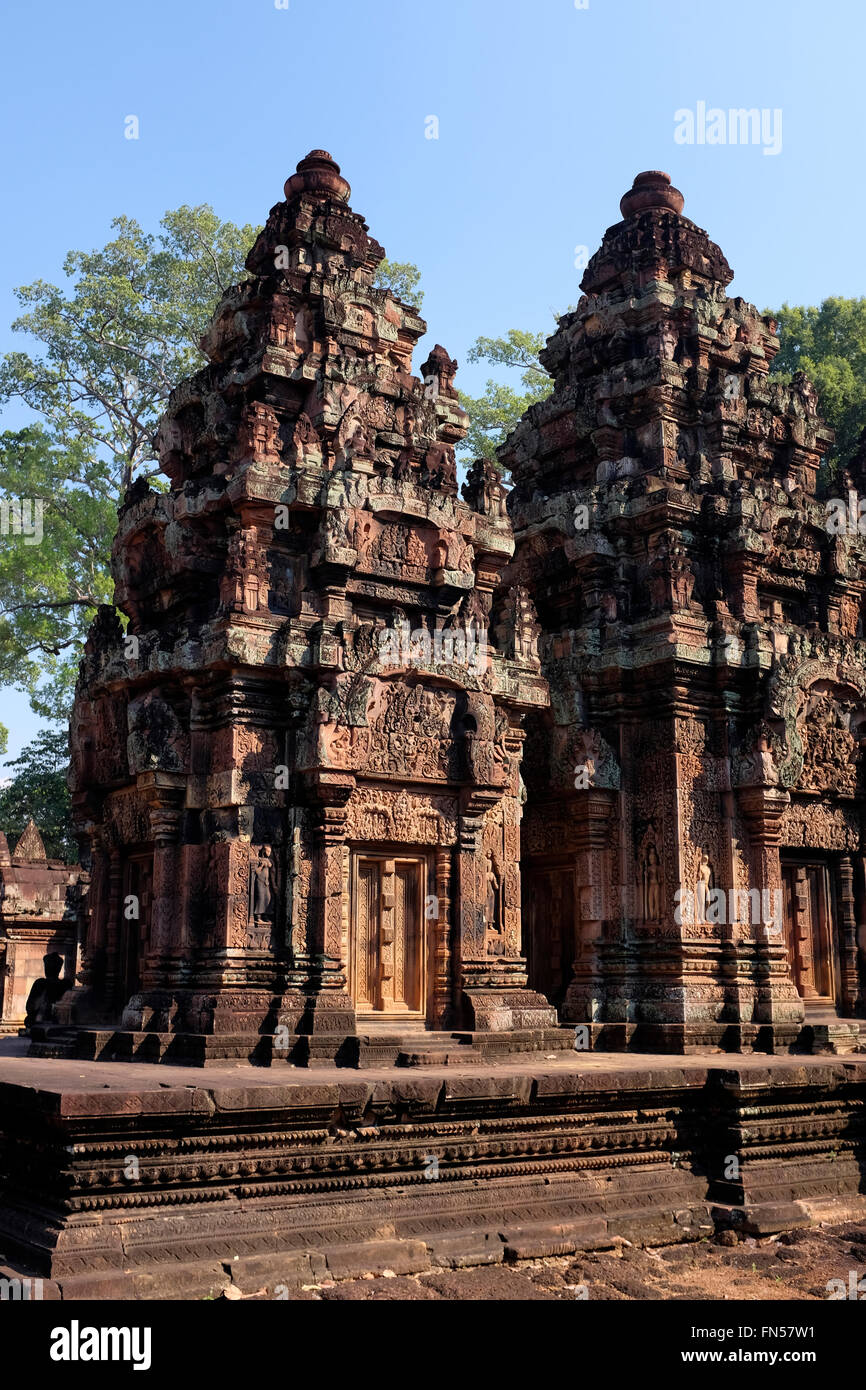 Banteay Srei or Banteay Srey is a10th-century Cambodian temple dedicated to the Hindu god Shiva. Stock Photo