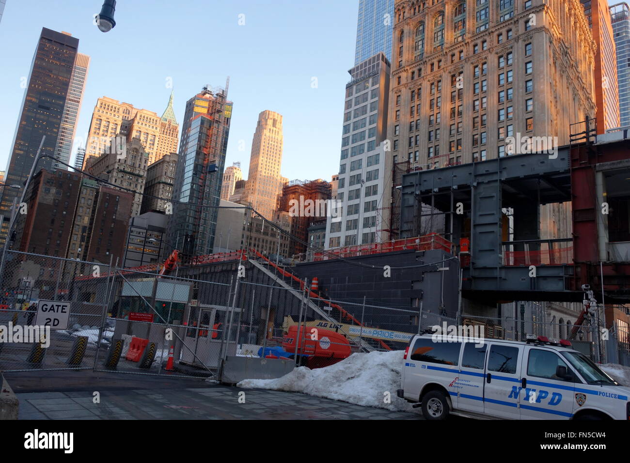 Construction of the World Financial Center Elevated Walkway, New York City, NY, USA Stock Photo