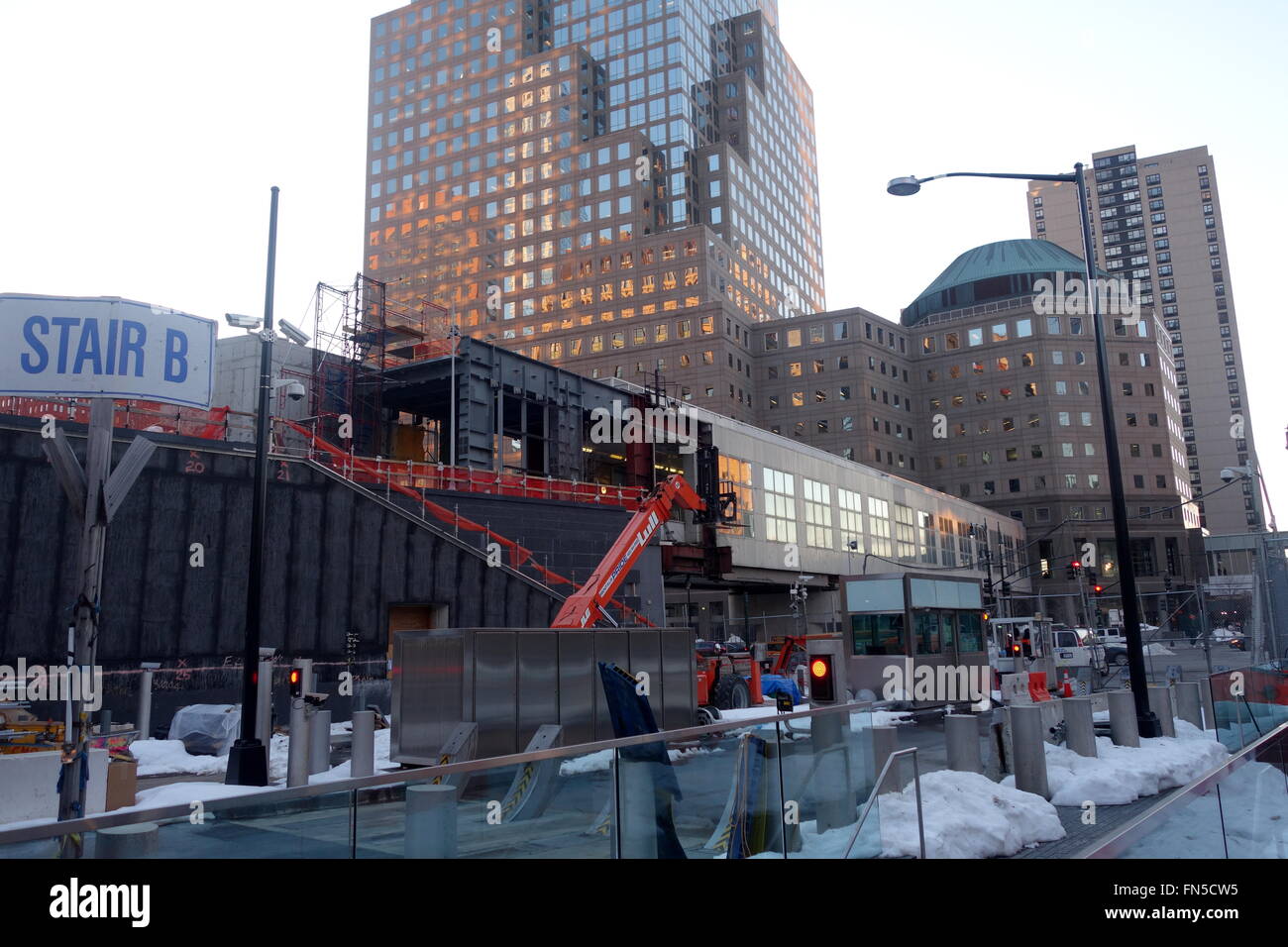 Construction of the World Financial Center Elevated Walkway, New York City, NY, USA Stock Photo