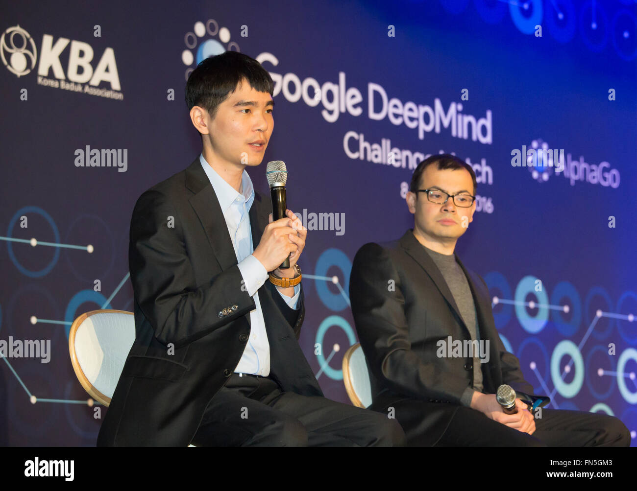 Lee Se-dol and Demis Hassabis, Mar 12, 2016 : South Korean Go master Lee Se-dol (L) and Demis