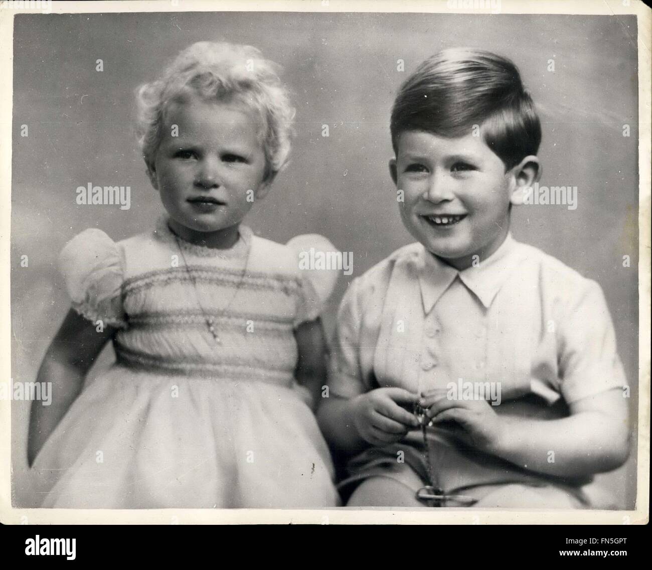 1956 - Prince Charles - Birthday Study With Sister. A new and charming study of Prince Charles and his two-year old sister, Princess Anne. Prince Charles, who is four years old today (November 14th) - holds the crystal watch which has figured in many Royal photographs. © Keystone Pictures USA/ZUMAPRESS.com/Alamy Live News Stock Photo