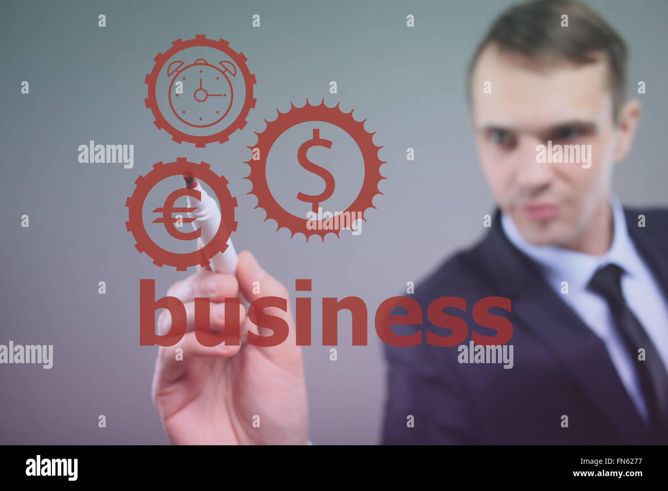 Businessman drawing clock time with dollar currency eur Stock Photo