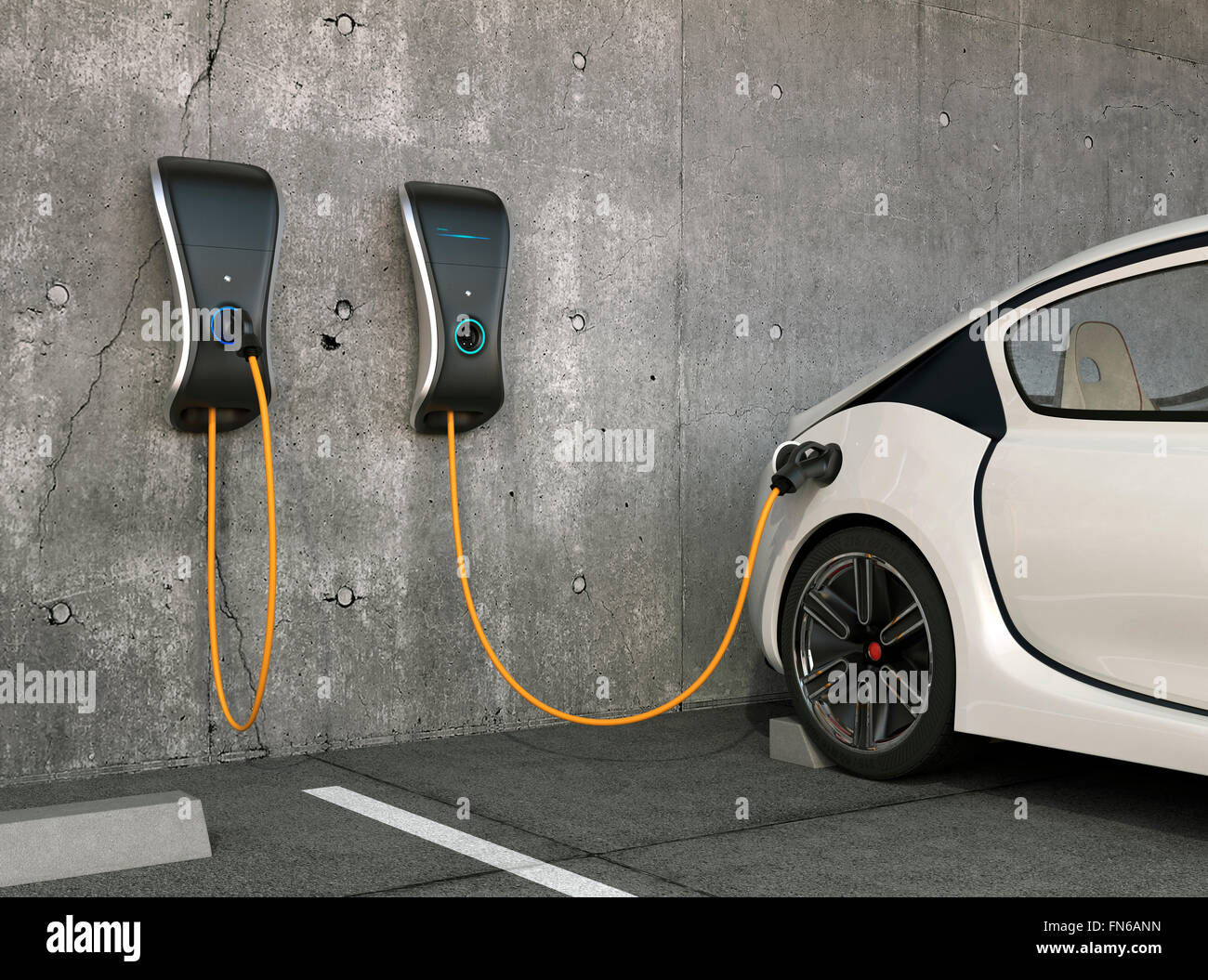 Electric vehicle charging station for home. Stock Photo