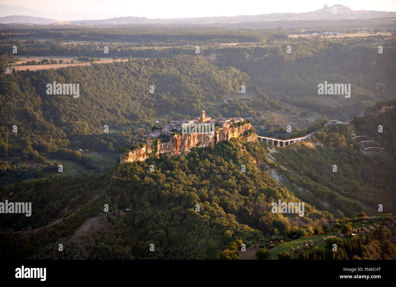 Aerial view of Civita di Bagnoregio, medieval town, central Italy, at dusk. Stock Photo