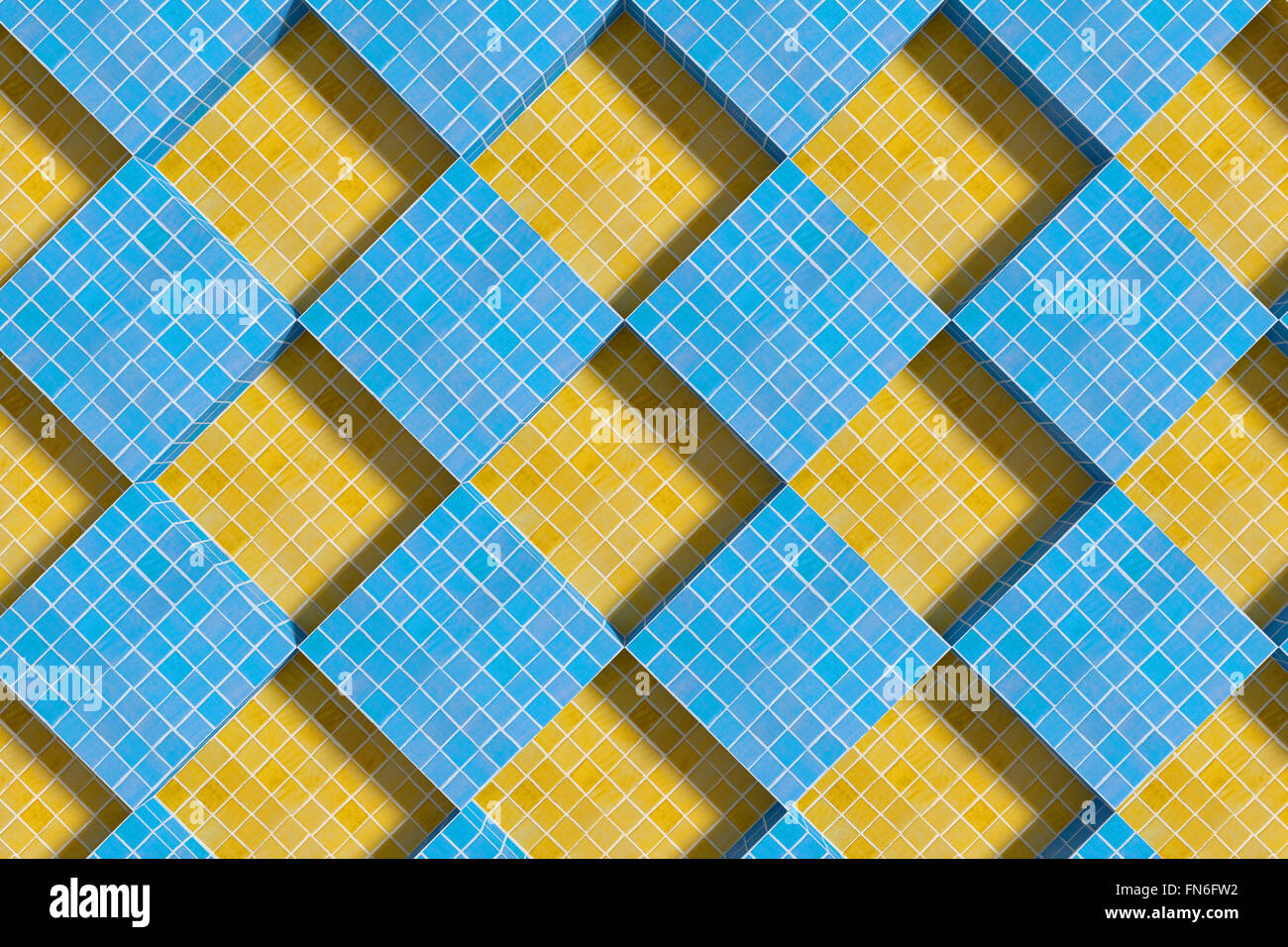 3d rendering of blue and yellow ceramic cubes from above Stock Photo ...