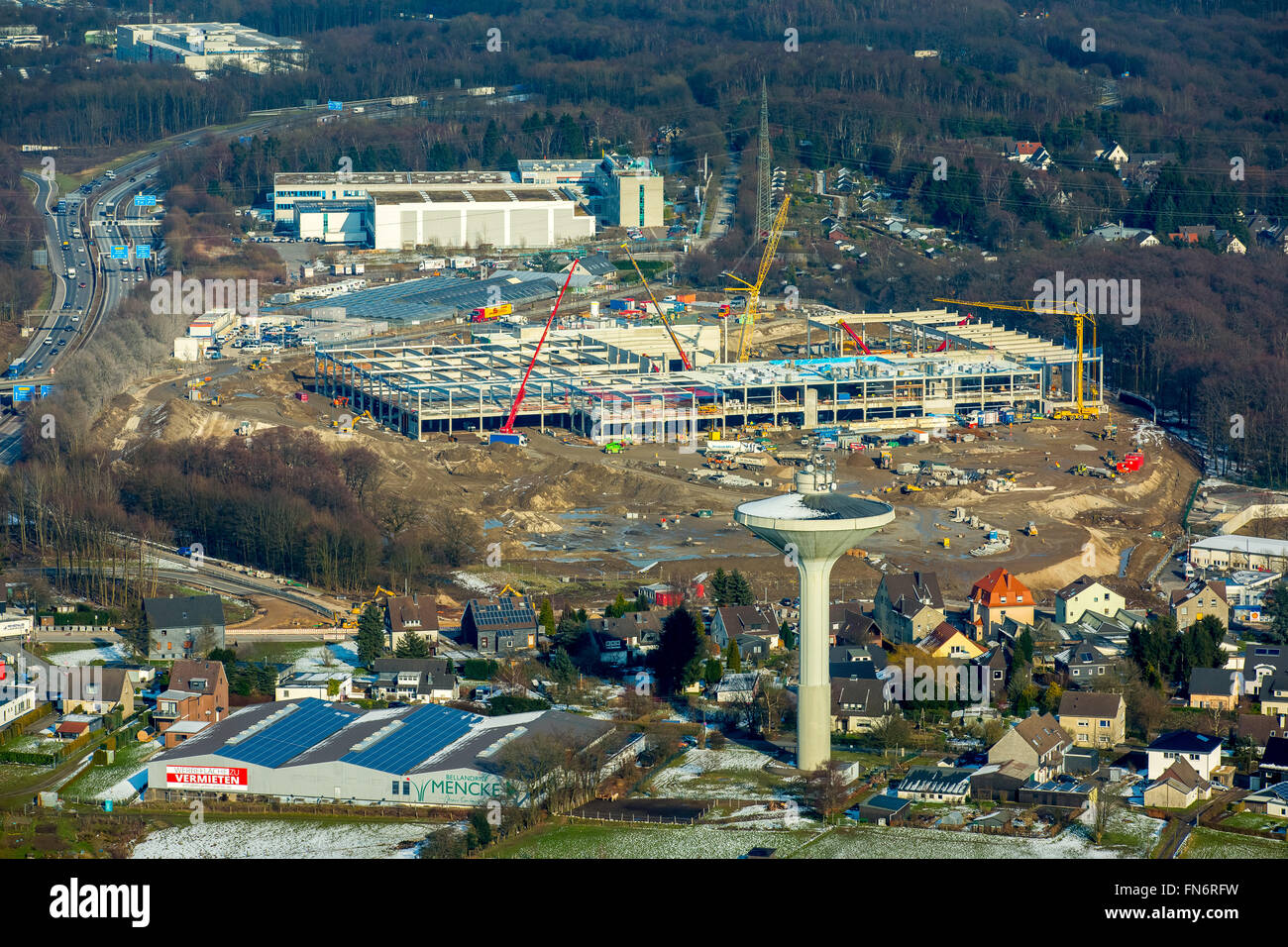 Aerial view, new IKEA at Schmiedestraße Haßlinghausen at the motorway junction Wuppertal-Nord, furniture discounter, outskirts Stock Photo