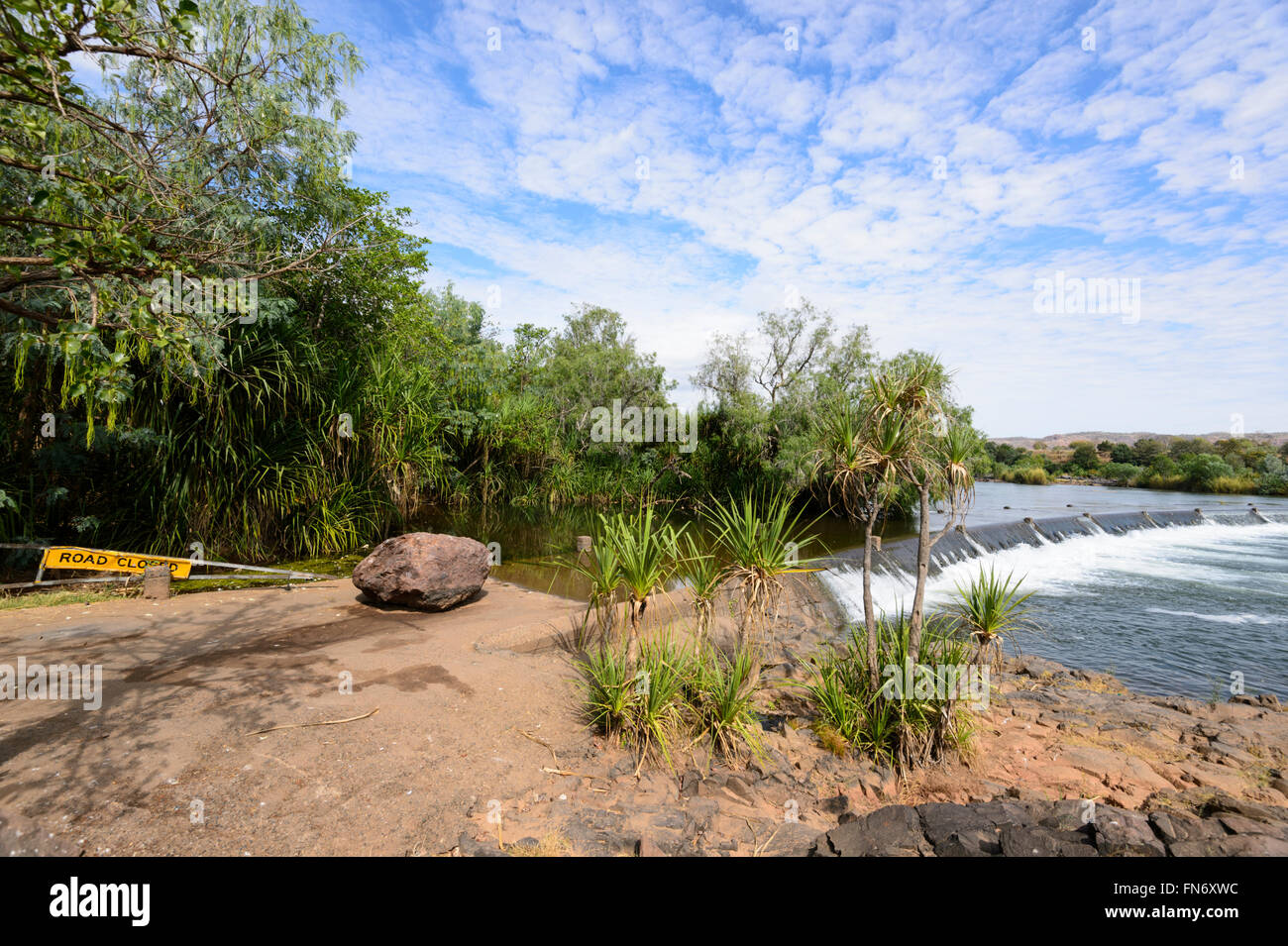 Road Closed Sign, Ivanhoe Crossing, Ord River, Kununurra, Kimberley Region, Western Australia