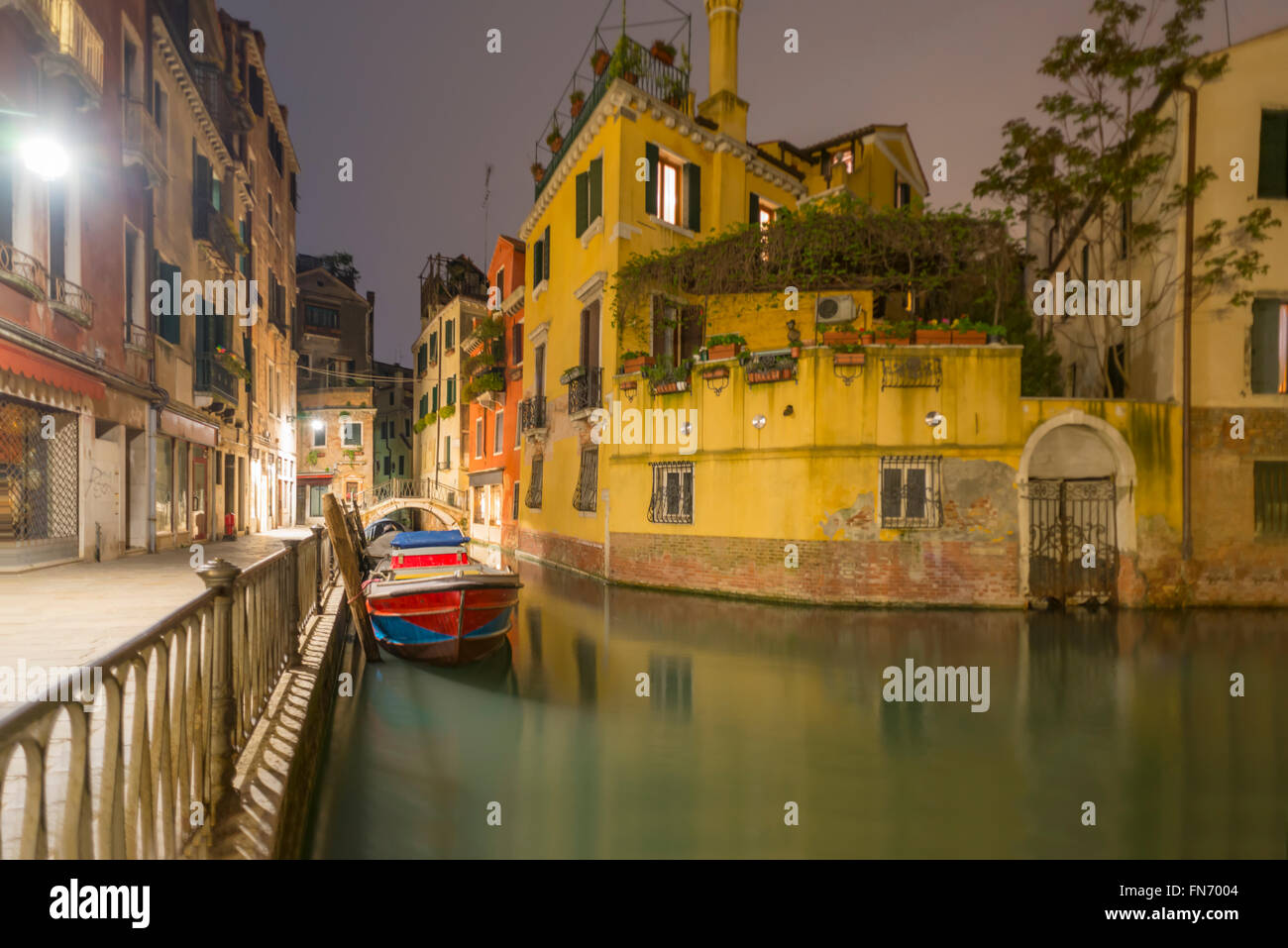 Tranquil evening scene at dawn on canal Fondamente dell Osmarin in Venice in the St.Mark's district Stock Photo