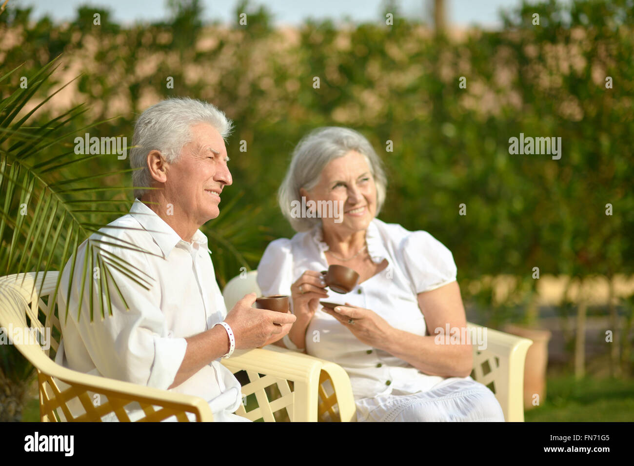 Senior couple resting at the resort Stock Photo