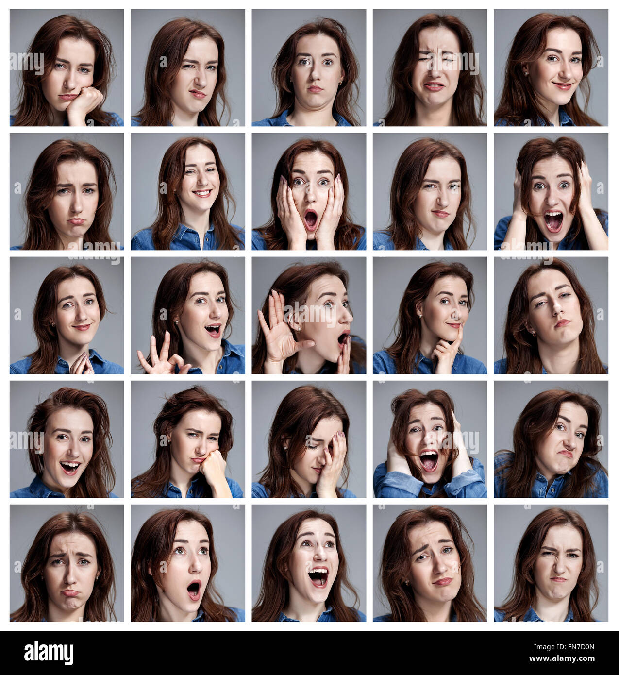 Set of young woman's portraits with different emotions Stock Photo