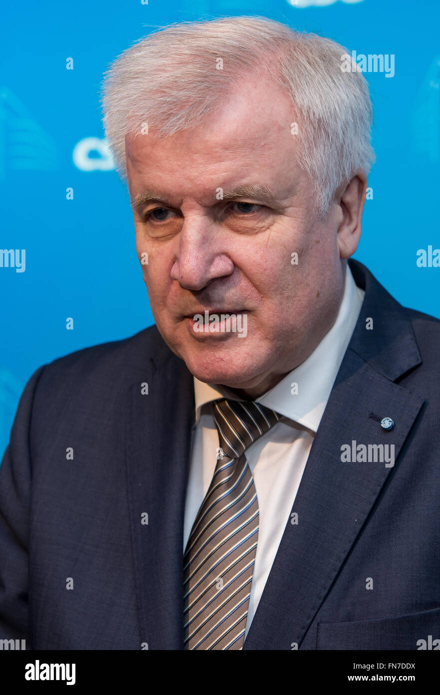 Munich, Germany. 14th Mar, 2016. The Premier of Bavaria, Horst Seehofer (CSU) arrives for the CSU party executive meeting in Munich, Germany, 14 March 2016. Seehofer criticized Merkel's refugee policies and called it the main reason for the losses of the CDU in the state parliament elections. Photo: Sven Hoppe/dpa/Alamy Live News Stock Photo