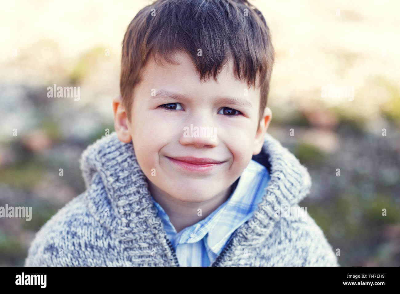 Little boy in sweater, outdoor portrait Stock Photo Alamy