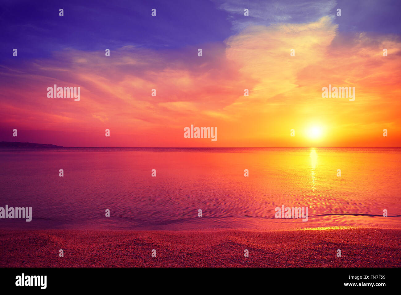 Morning on the beach. Magical sunrise over sea Stock Photo - Alamy