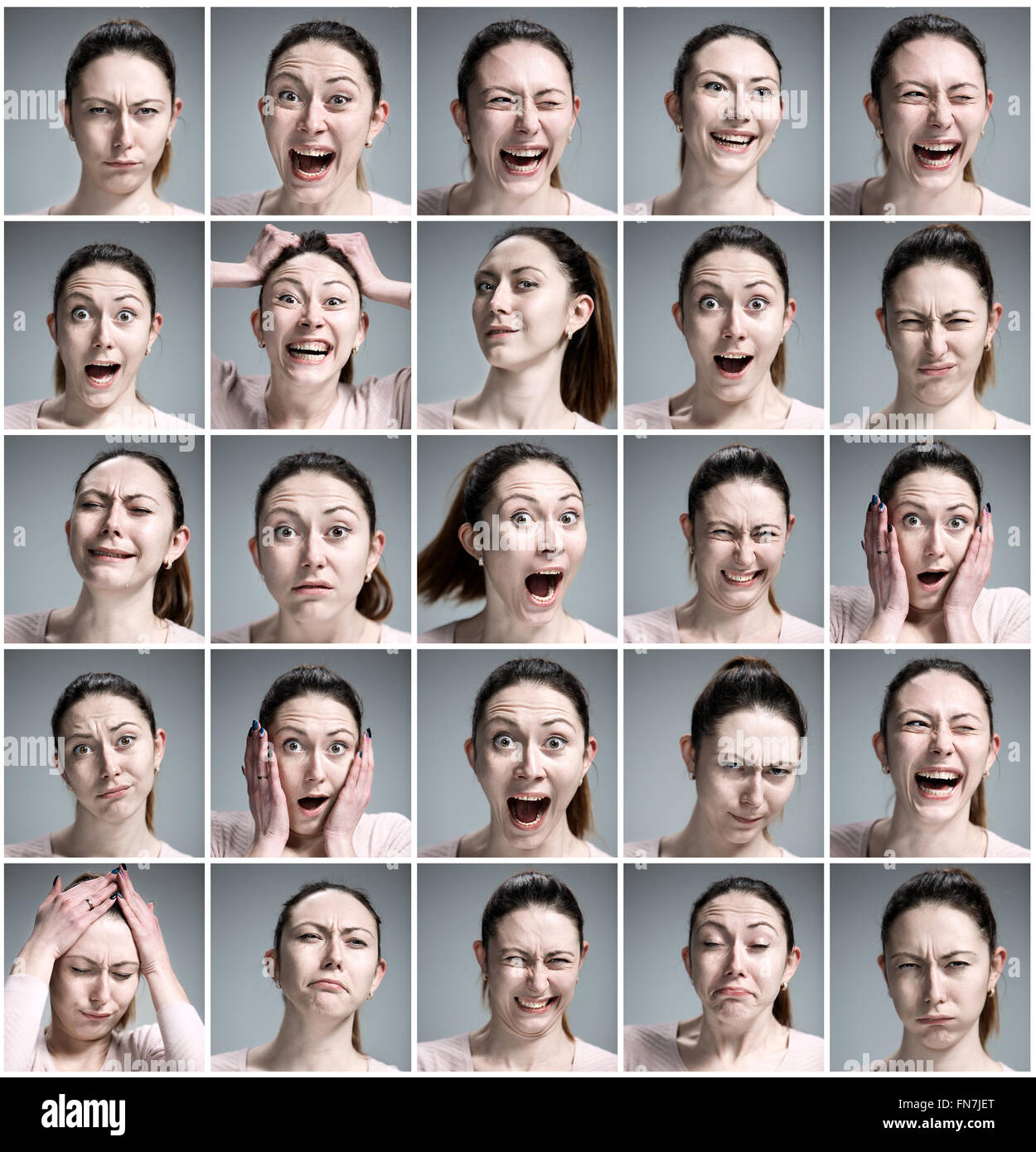 Set of young woman's portraits with different emotions Stock Photo