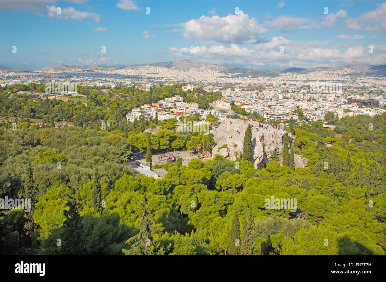 ATHENS, GREECE - OCTOBER 8, 2015: Outlook from Acropolis to Areopagus hill and to Agia Marina church. Stock Photo