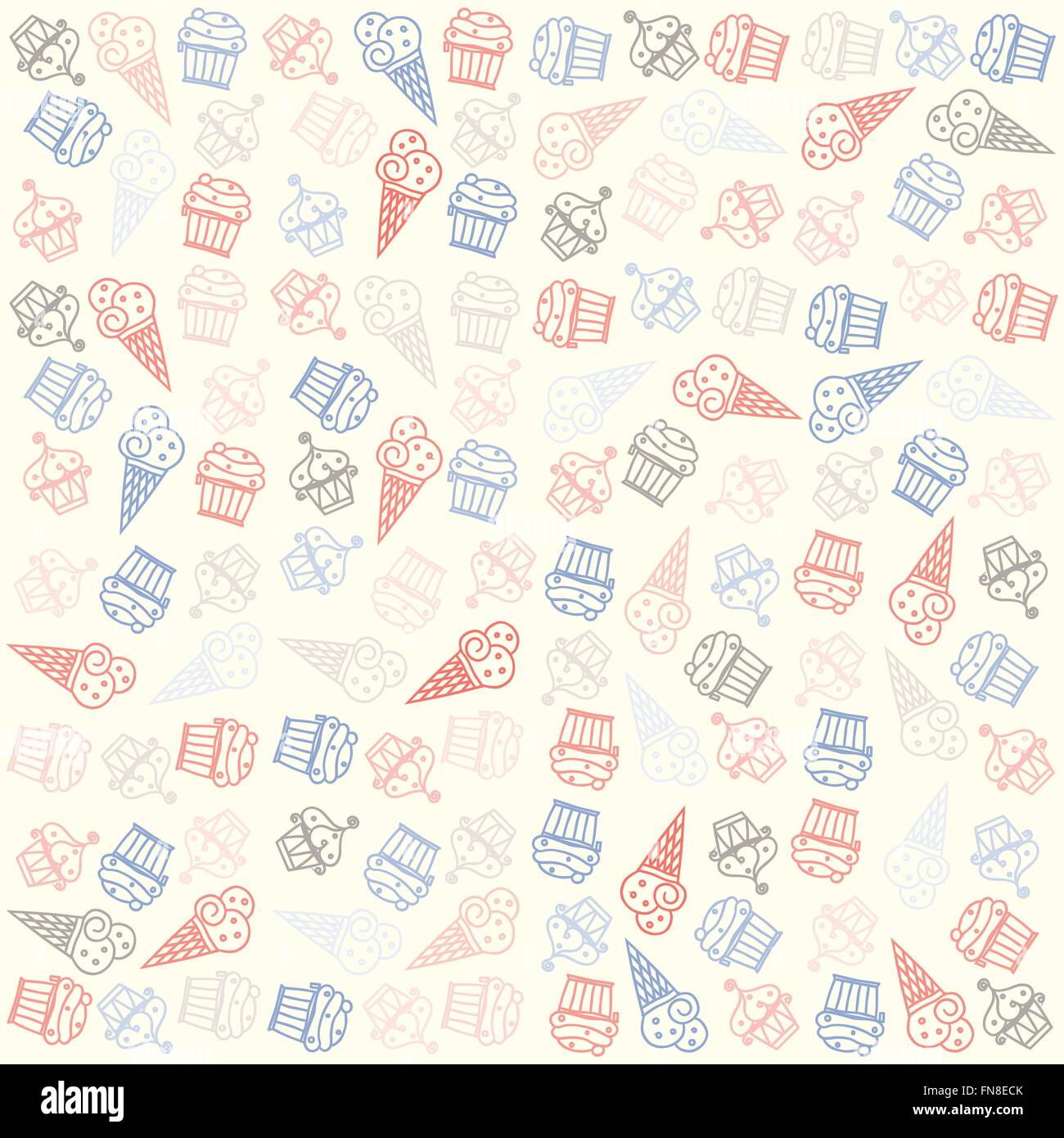Hand Drawn Ice Cream And Muffin Seamless Pattern Vector Ice Cream