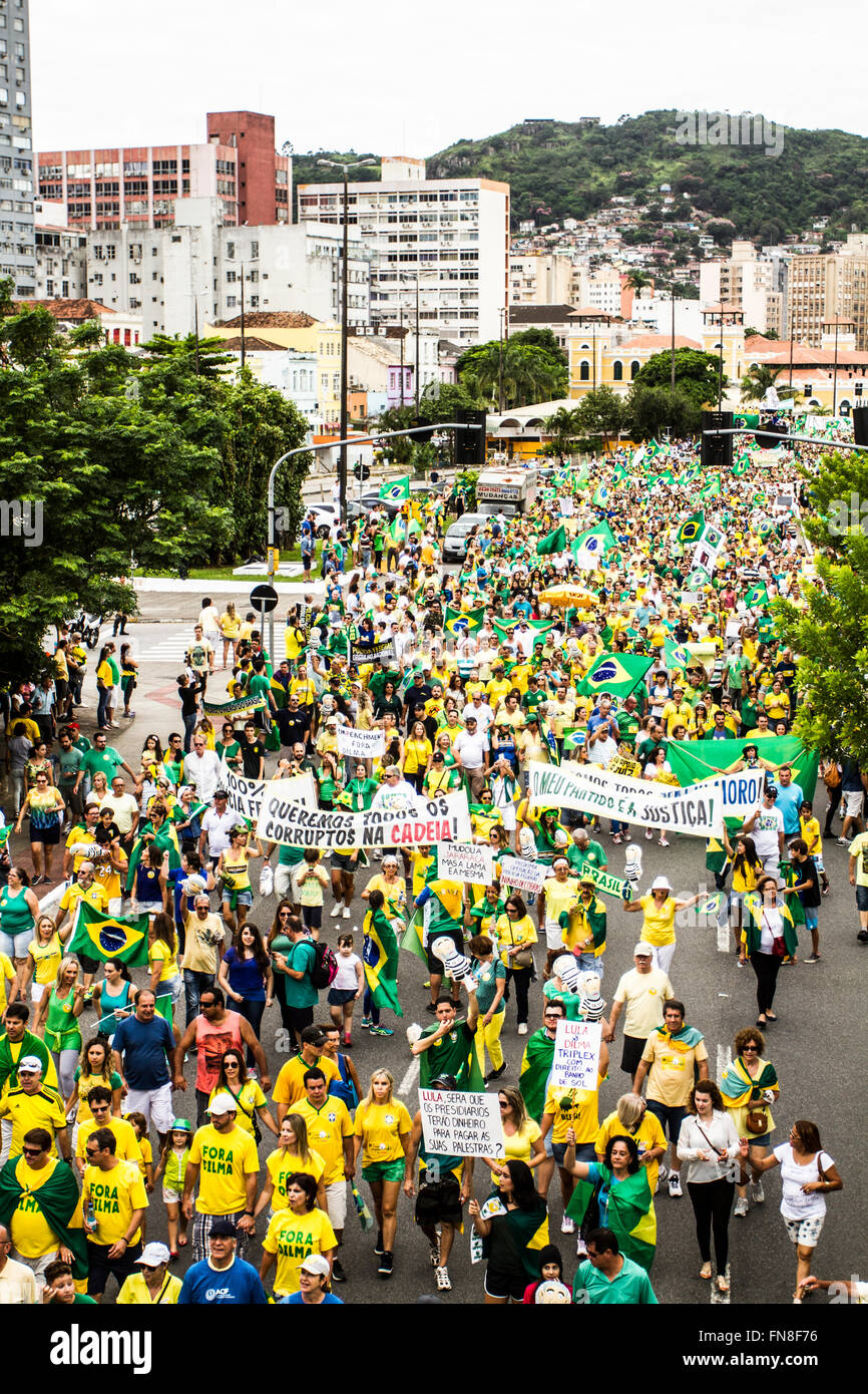 Manifestation for the impeachment of president Dilma Rousseff on March 13th 2016. Florianopolis, Santa Catarina, Brazil. Stock Photo