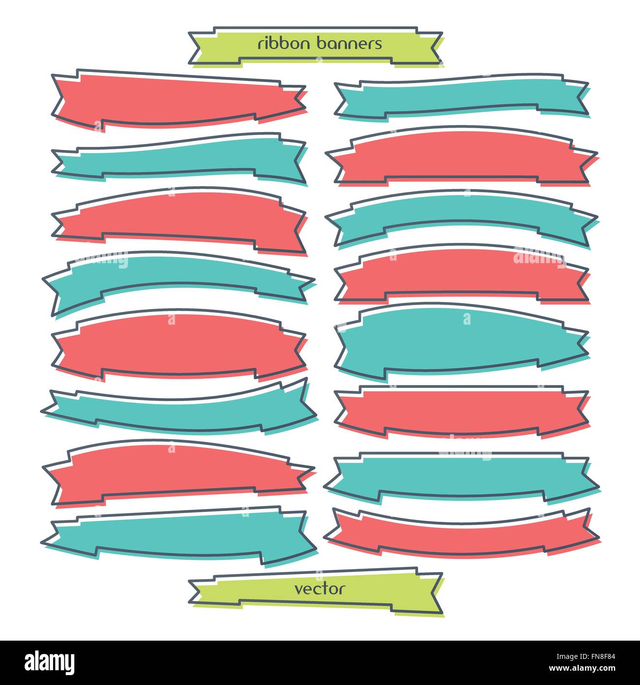 set of retro, linear style ribbon banners isolated on white background ...