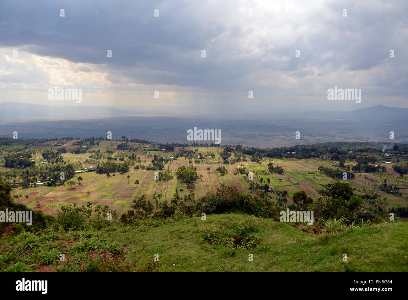 Africa: Kenya: The East African Rift Valley looking North West from Limuru over the farmed terraces towards the Ngong Hills and Naivasha Stock Photo