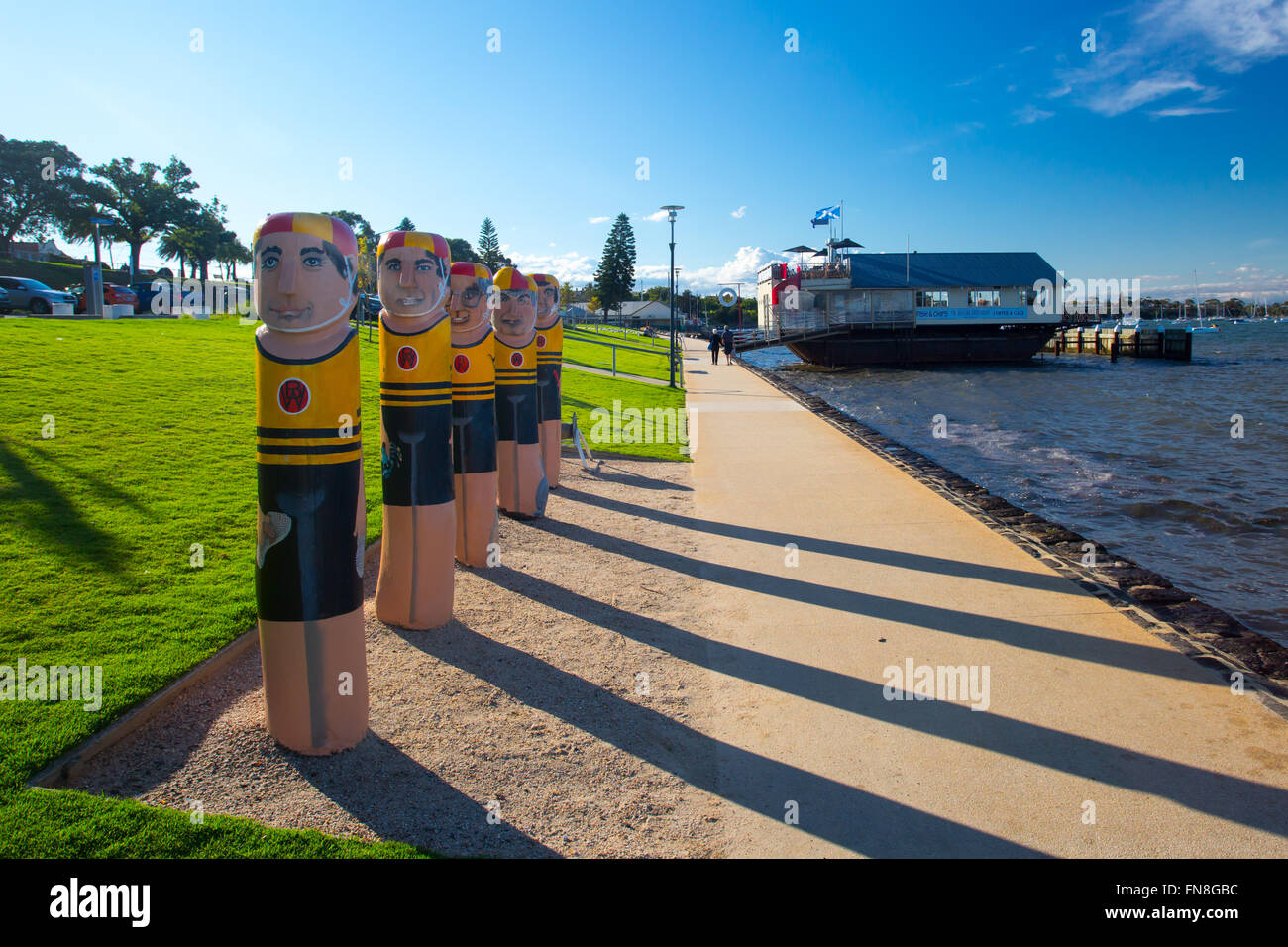 The Geelong waterfront and the Western Beach Sea Bathing Company swimmers in Victoria, Australia
