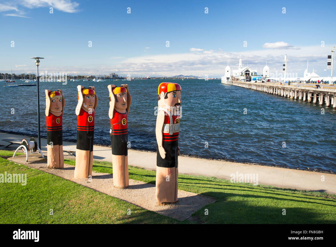 The Geelong waterfront and the Western Beach Sea Bathing Company swimmers in Victoria, Australia